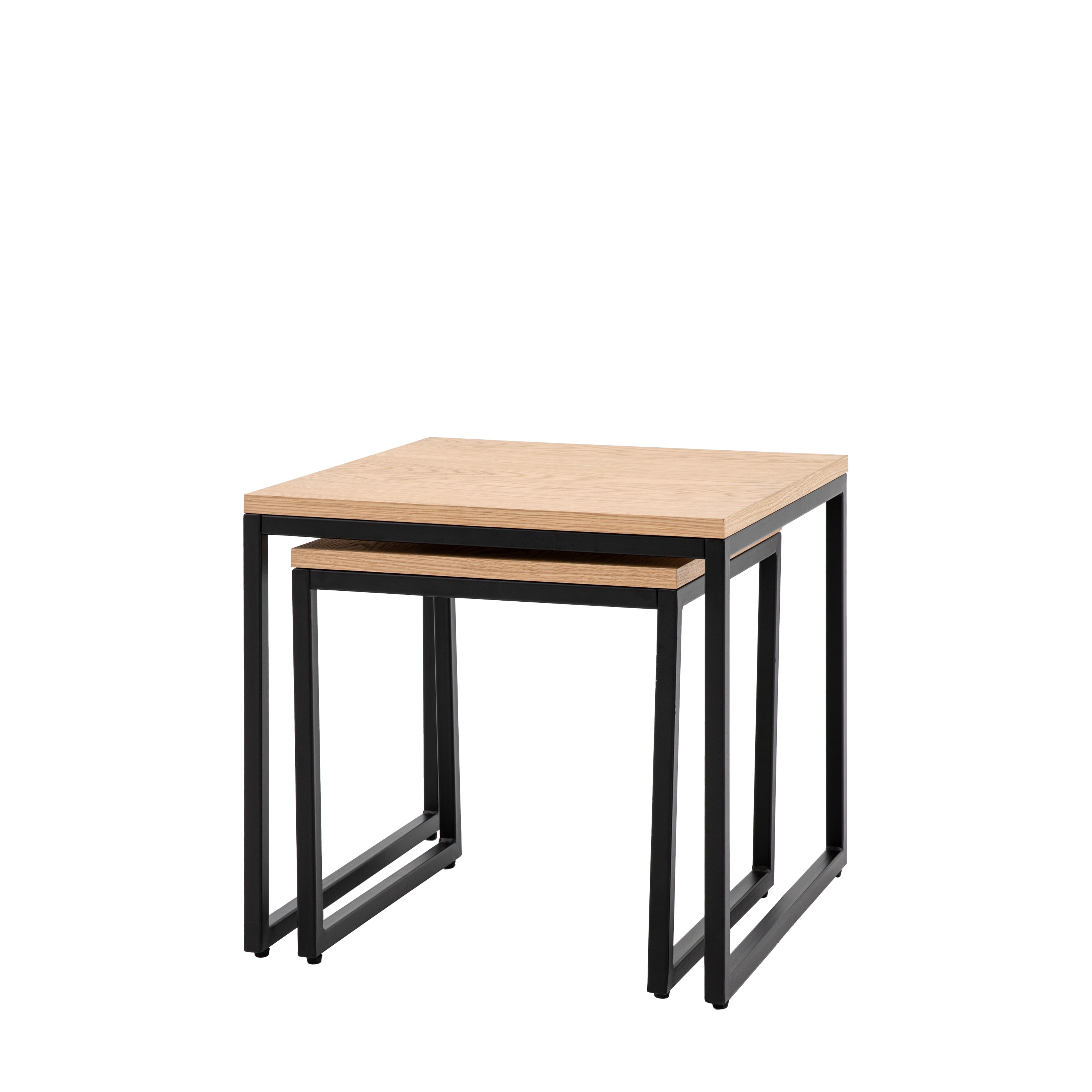 Bentley Natural Oak Wood & Matt Black Side Table Nest